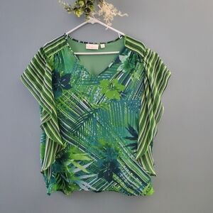 BELLE KIM GRAVEL SHORT SLEEVE PALM DESIGN TOP SIZE M